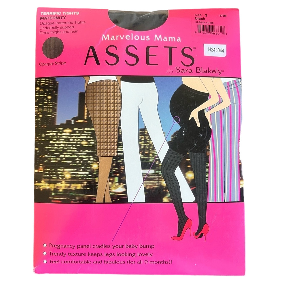 Marvelous Mama Assets by SPANX Terrific Opaque Stripe Black Tights Size 3